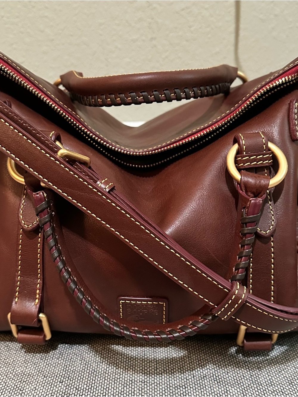 Dooney & Bourke Florentine Large Satchel Chestnut Leather Crossbody EUC - Picture 12 of 16